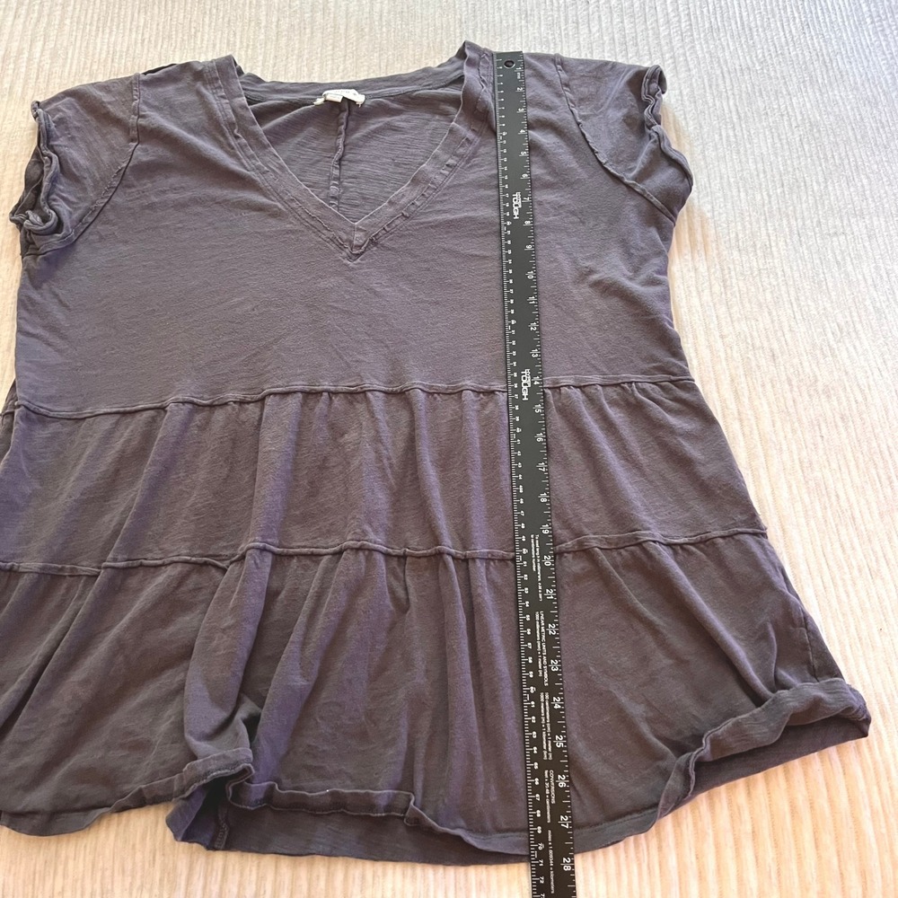 Umgee USA Charcoal Gray Tiered Babydoll V-Neck Cotton Peasant Boxy Top XL - Picture 6 of 7